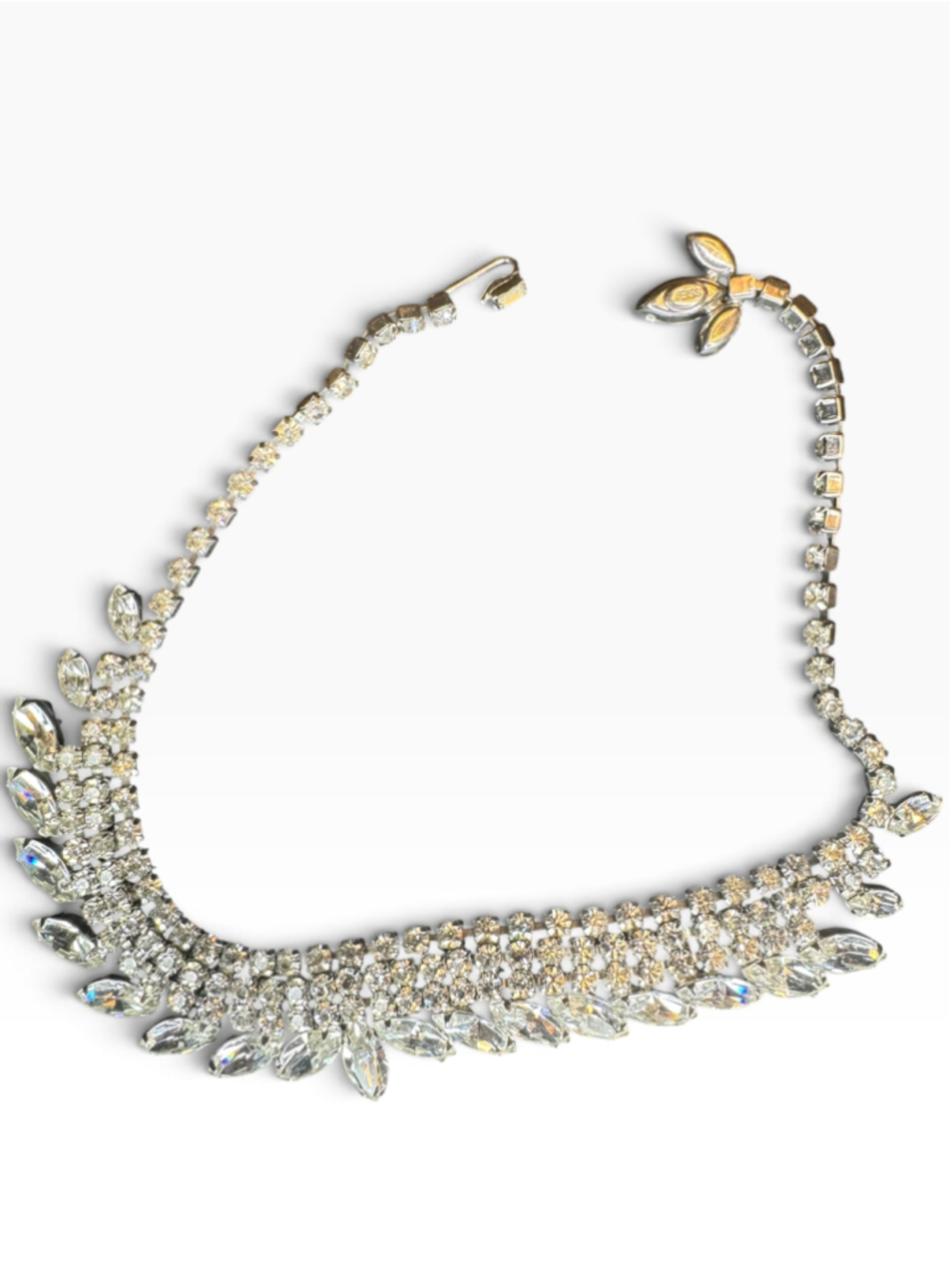 Vintage WEISS Signed Clear Rhinestone Bib Collar Necklace Statement Bridal